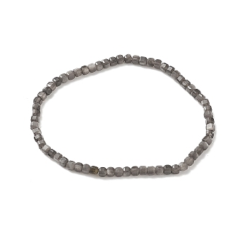 Natural Silver Sheen Obsidian Cube Beaded Stretch Bracelet for Women, Inner Diameter: 2-3/8 inch(6cm)