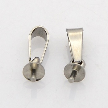 201 Stainless Steel Peg Bails Pendants, For Half Drilled Beads, Stainless Steel Color, 12x4mm, Hole: 5.5x2.5mm, Pin: 1mm
