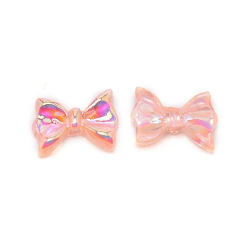 Bowknot Resin Cabochons, Nail Art Decoration Accessories, Rainbow Plated, Salmon, 7x10x3mm