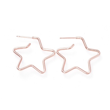 Brass Stud Earrings, with Ear Nuts and 925 Sterling Silver Pin, Star, Rose Gold, 25x27~28x1.7mm, Pin: 0.7mm