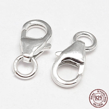 925 Sterling Silver Lobster Claw Clasps, with Jump Rings, Silver, 8x5x2.5mm, Hole: 2mm, about 69pcs/20g
