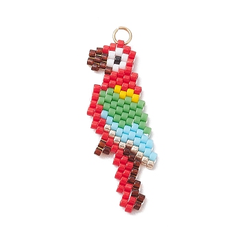 MIYUKI Delica Beads, Cylinder, Japanese Seed Beads Parrot Pendant, Colorful, 38x14x2mm, Hole: 2.6mm