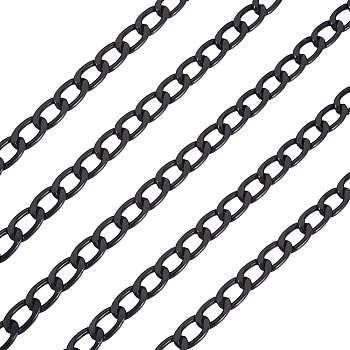 Oval Oxidation Aluminum Curb Chains, Unwelded, with Spool, Electrophoresis Black, Link: 13.5x8x2mm, about 98.43 Feet(30m)/Roll