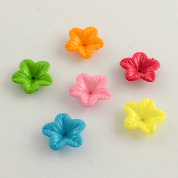 Opaque Acrylic Flower Bead Caps, 5-Petal, Mixed Color, 18x5mm, Hole: 1.5mm, about 1260pcs/500g