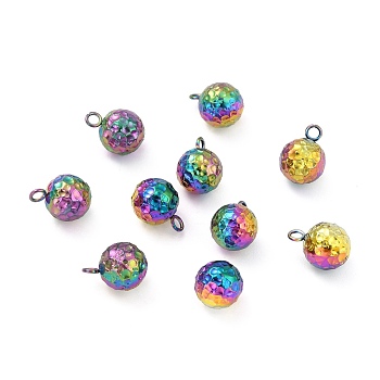 Ion Plating(IP) 304 Stainless Steel Charms, Round, Bumpy, Rainbow Color, 11x8mm, Hole: 1.8mm