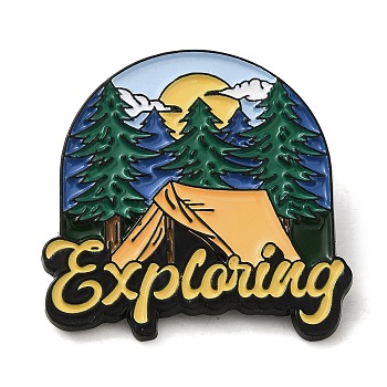 Outdoor Camping Theme Enamel Pins, Black Alloy Badge for Backpack Clothes, Mountain, 30x30x1.5mm