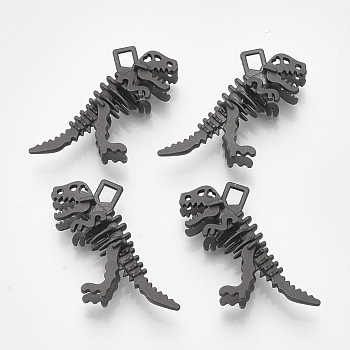 Smooth Surface Alloy Pendants, 3D Dinosaur Bones, Matte Gunmetal Color, 29x36x10mm, Hole: 3x4mm