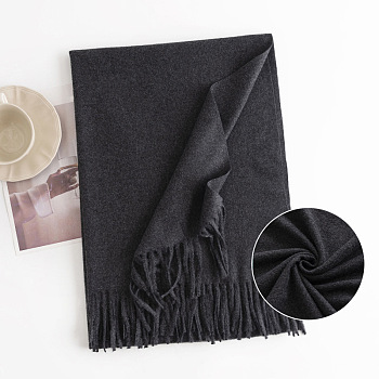 Polyester Neck Warmer Scarf, Winter Scarf, Tassel Wrap Scarf, Black, 1900x700mm