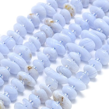 Natural Blue Lace Agate Beads Strands, Nuggets, with Seed Beads, 8.5~14.5x8~10x3~4.5mm, Hole: 1mm, about 69~91pcs/strand, 15.55~15.75''(39.5~40cm)