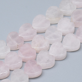Natural Rose Quartz Bead Strands, Heart, 10x10x5mm, Hole: 1.5mm, about 40pcs/strand, 14.5 inch