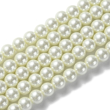 Eco-Friendly  Dyed Glass Pearl Round Beads Strands, Grade A, Cotton Cord Threaded, Beige, 8mm, Hole: 0.7~1.1mm, about 52pcs/strand, 15 inch