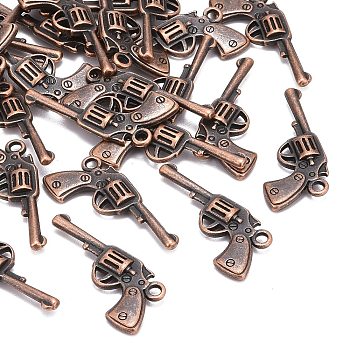 Tibetan Style Alloy Pendants, Lead Free and Cadmium Free, Pistol, Red Copper, 32x15x3mm, Hole: 2mm