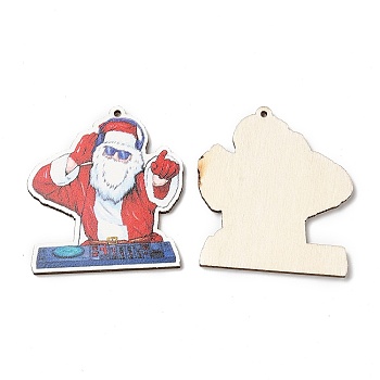 Single Face Christmas Printed Wood Big Pendants, Santa Claus Charms, Red, 50x46x2.5mm, Hole: 2mm