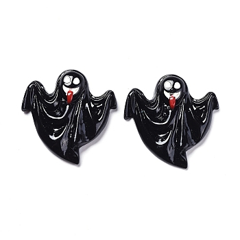 Halloween Theme Opaque Resin Cabochons, for Jewelry Making, Ghost Sticking Tongue Out, Flat Back, Black, 30.5x29x6mm