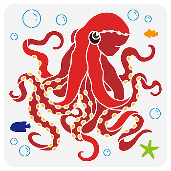 PET Hollow Out Drawing Painting Stencils, for DIY Scrapbook, Photo Album, Octopus Pattern, 30x30cm