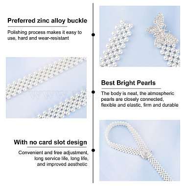 2Pcs 2 Style ABS Plastic Pearl Braided Stretch Chain Belts with Alloy Oval Clasp(AJEW-CP0001-66)-5