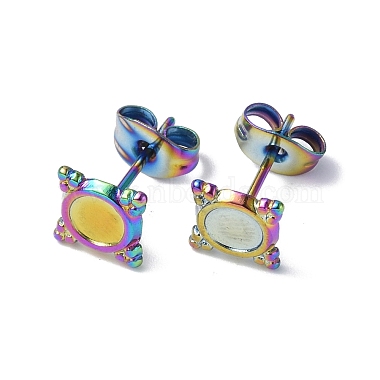 Rainbow Color Square 304 Stainless Steel Stud Earring Findings