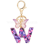 Resin Butterfly Pendant Keychains, with Suede Tassel Charms and Alloy Findings, for Car Key Bag Accessories, Golden, Blue Violet, Letter W, 105mm(KEYC-TAC0034-03W)