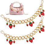 2Pcs Alloy Enamel Strawberry Charm Aluminum Bag Decorative Chains, Light Gold, Red, 300mm(HJEW-BBC0001-27B)