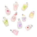 Fruit Juice Printed Resin Pendants, Mixed Shapes Charm, with Platinum Iron Loop, Mixed Color, 16.5~22x10~12x7~8.5mm, Hole: 2mm(RE-CBA814E-04)
