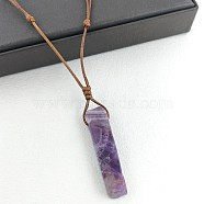 Natural Amethyst Rectangle Pendant Necklaces, Camel Color Imitation Leather Cord Necklaces for Women, 19.69~23.62  inch(50~60cm)(FS-WGC5719-01)