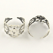 Brass Lace Adjustable Filigree Ring Base Blank Settings, Antique Silver, tray: 8mm, 20mm(KK-S134-8mm-AS)