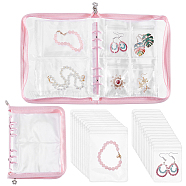 Transparent Jewelry Organizer Storage Zipper Bag, 3 Inch 5 Inch Jewelry Storage Loose Leaf Album with 60Pcs Zip Lock Bags, Holder for Rings Earring Necklaces Bracelets, Rectangle, Pink, 23x18.5x2.5cm(AJEW-WH0314-44D)