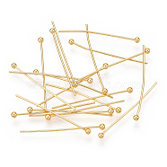 Brass Ball Head Pins, Long-Lasting Plated, Real 18K Gold Plated, Real 18K Gold Plated, 22 Gauge, 25x0.6mm, Head: 1.8mm, 714pcs/bag.(KK-G331-10-0.6x25)