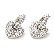 Rack Plating Brass Heart Dangle Hoop Earrings with ABS Imitation Pearl Beaded, Platinum, 23x15mm(EJEW-R152-06P)
