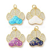 Brass Micro Pave Clear Cubic Zirconia Pendants, with Synthetic Opal, with Jump Ring, Real 18K Gold Plated, Claw Print, Mixed Color, 18.5x18x2.8mm, Hole: 3.6mm(KK-C045-48G)