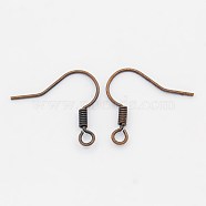 Red Copper Brass Earring Hooks, with Horizontal Loop, Nickel Free, 17mm, Hole: 1.5mm, Pin: 0.7mm(X-KK-Q363-RC-NF)