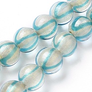 Handmade Lampwork Beads Strands, Gold Powder, Round, Turquoise, 12x11~11.5mm, Hole: 1.6mm, about 30pcs/strand, 13.1 inch(33.5cm)(LAMP-G140-05D)