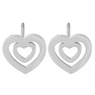 304 Stainless Steel Stud Earrings, Heart, Stainless Steel Color, 8.5x9mm(EJEW-M242-02F-P)