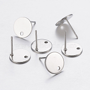 304 Stainless Steel Stud Earring Findings, with Loop and Flat Plate, Flat Round, Stainless Steel Color, 12x1mm, Hole: 2mm, Pin: 0.8mm(STAS-P198-25-12mm)