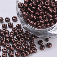 Baking Paint Glass Seed Beads, Round, Coconut Brown, 3x1.5~3mm, Hole: 1mm, about 10000pcs/bag, about 450g/bag(SEED-Q025-3mm-L04)