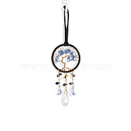 Natural Quartz Crystal Chips Tree of Life Pendant Decorations, with Iron Finding and Glass Cone Charm, for Car Rearview Mirror Hanging Ornaments, 350x70mm(PW-WG86083-01)