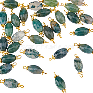 30Pcs Natural Moss Agate Connector Charms, with Brass Double Loops, Oval Links, Golden, 22x8.5x8.5mm, Hole: 1.8mm(FIND-DC0003-54)