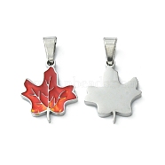 304 Stainless Steel Manual Polishing Pendants, with Enamel and 201 Stainless Steel Clasp, Maple Leaf Charms, Stainless Steel Color, 16x13x1.5mm, Hole: 3x5.5mm(STAS-C075-23P)