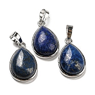 Natural Lapis Lazuli Dyed Pendants, Teardrop Charms with Platinum Plated Brass Snap on Bails, 24x15x7.5mm, Hole: 4x8mm(G-I358-B21)