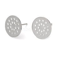 Brass Stud Earring Finding, Nickel Free, Flat Round, Real Platinum Plated, 12mm, Hole: 1mm, Pin: 0.7mm(KK-C028-14P)