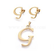 304 Stainless Steel Pendants and Stud Earrings Jewelry Sets, Alphabet, Letter.G, 32.5x22x1.5mm, Hole: 6x3mm, 18x13.5x1.5mm, Pin: 0.8mm(SJEW-P101-07G)