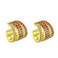 SHEGRACE Brass Micro Pave Grade AAA Cubic Zirconia Cuff Earrings, Colorful, Real 18K Gold Plated, 10.5x12mm(JE020A-X)