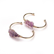 Long-Lasting Plated Brass Cuff Bangles, with Natural Amethyst, Nuggets, Golden, 1-3/8 inchx2-3/8 inch(3.8x6cm), 2.8mm(BJEW-F394-A03)