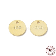 925 Sterling Silver Charms, Flat Round Charm, with 925 Stamp, Real 18K Gold Plated, 6x0.8mm, Hole: 0.9mm(STER-C003-17G)