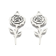 Non-Tarnish 201 Stainless Steel Pendants, Rose, Stainless Steel Color, 32x15.5x1.5mm, Hole: 1.4mm(STAS-N098-110P)