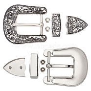 Belt Alloy Buckle Sets, include Roller Buckle, Rectangle Silder Charm, Triangle Zipper Stopper, Antique Silver & Platinum, Buckle: 58x52.5x7.5mm(FIND-WH0111-299)