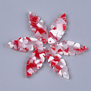 Cellulose Acetate(Resin) Pendants, Leaf, Crimson, 26.5x10.5x2.5mm, Hole: 1mm(KY-S158-13E)