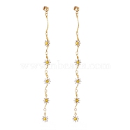 Brass Enamel Chain Tassel Earrings, with 304 Stainless Steel Stud Earring Findings and Iron Ear Nuts, Flower, Yellow, Real 18K Gold Plated, 120mm, Pin: 0.6mm(EJEW-JE05786)