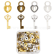 Globleland 160Pcs 8 Style Alloy Pendants, Key & Padlock Charm, Mixed Color, 17~21x9.5~11x1.2~2mm, Hole: 1.5~6mm, 20pcs/style(FIND-GL0001-41)