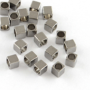 201 Stainless Steel Cube Spacer Beads, Stainless Steel Color, 3x3x3mm, Hole: 2mm(STAS-S040-10)